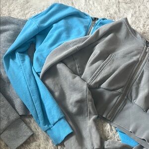 Cropped Blue and Gray Zip-Up Jackets